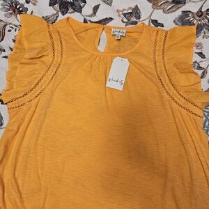 Womens Orange Flutter Sleeve Top